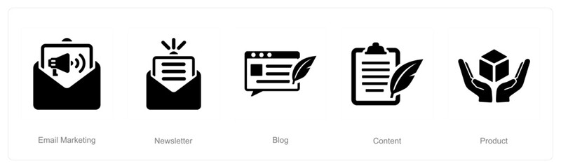 A set of 5 Digital Marketing icons as email marketing, newsletter, blog