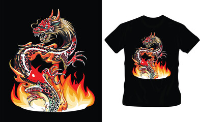 No fear slogan text, with Japanese dragon illustration. Vector graphics for t-shirt prints and other uses. ready to print