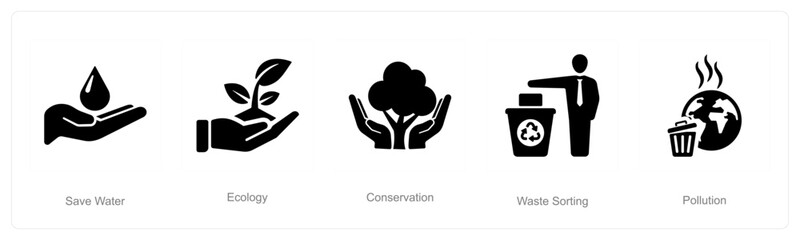 A set of 5 ecology icons as save water, ecology, conservation