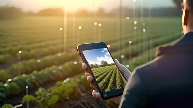 Smart farming digital technology, agriculture app at farm. Generative Ai	
