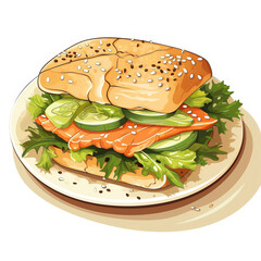 sandwich with salmon and greens drawn 7.