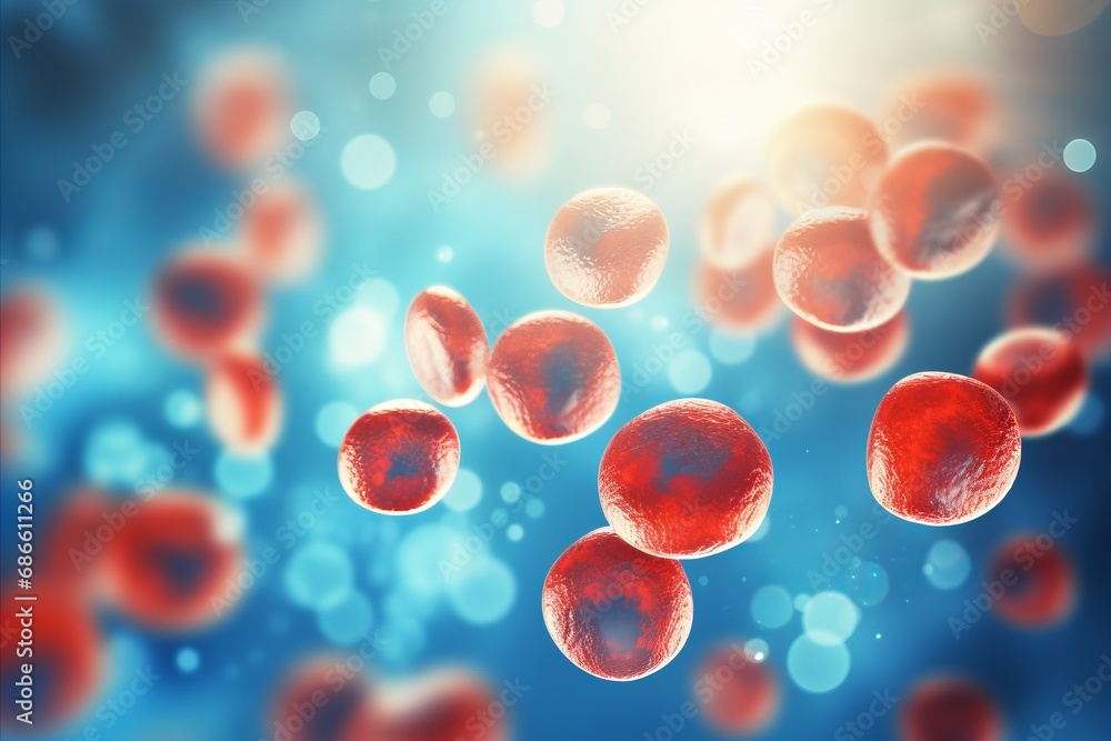 Poster close up of blood cells in abstract background with ample copy space for text placement