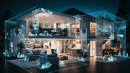 Fotobehang Active Home Security System with Surveillance Technology, cameras, motion, sensors, digital, smart home © asura
