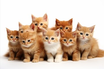 Assorted cat breeds, large  small, on white background with copy space   high quality studio shot