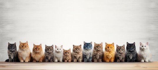 Group of cat breeds   big and small  isolated on white background  high quality studio shot