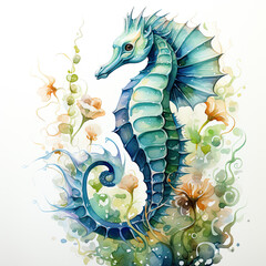watercolor seahorse clipart, Generative Ai - obrazy, fototapety, plakaty