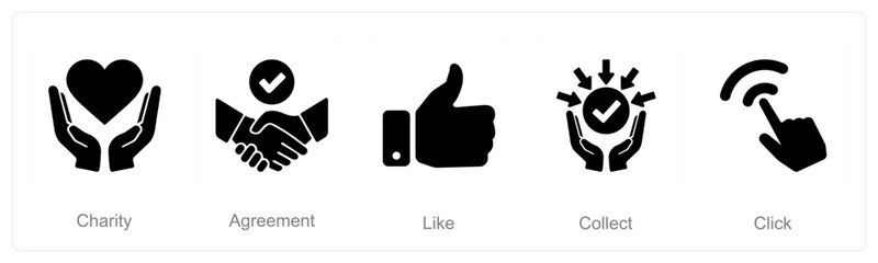 A set of 5 Hands icons as charity, agreement, like