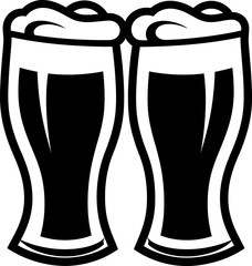 Beer glasses silhouette in black color. Vector template.