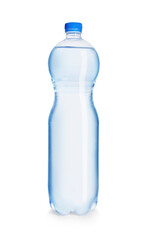 One plastic bottle with fresh water isolated on white