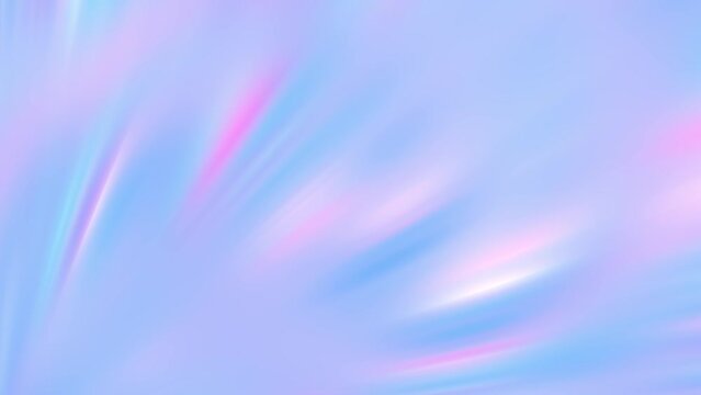 Holographic background 4K. Smooth blurry rays of light. White sky blue soft pink lilac gradient backdrop. Pastel defocused lines, strokes of paint, beams. Iridescent aesthetic visual. Loop animation