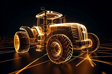 Captivating Abstract Composition with 3D Tractor and Digital Grid, blurred lines, wireframe, modern, digital art