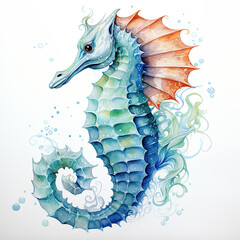 watercolor seahorse clipart, Generative Ai - obrazy, fototapety, plakaty