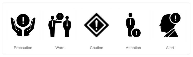 A set of 5 Hazard Danger icons as precaution, warn, caution