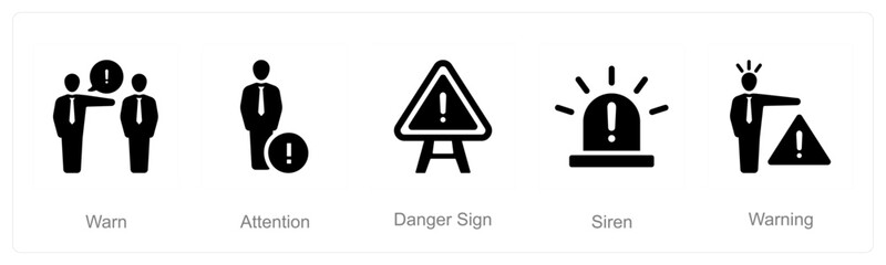 A set of 5 Hazard Danger icons as warn, attention, danger sign
