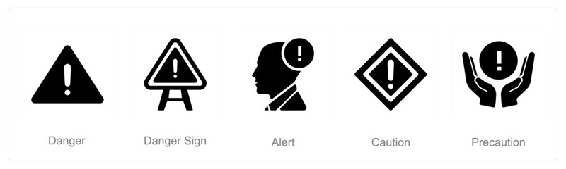 A set of 5 Hazard Danger icons as danger, danger sign, alert