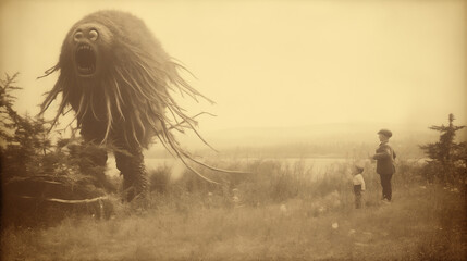 Victorian Monster Sighting: Eerie, AI-Generated Paranormal Encounter - obrazy, fototapety, plakaty