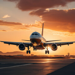 A passenger airplane takes off from the runway