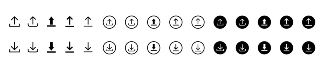 Download and upload icon buttons set. Download icon files. Software download icon . Web icon set . Icons collection. Vector illustration.