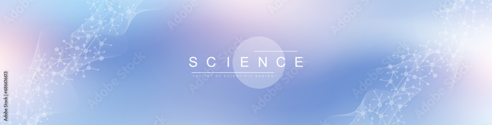 Poster molecular abstract structure background. scientific vector illustration with molecule dna. medical, 