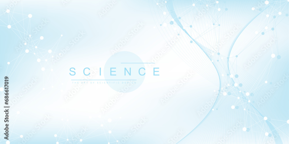 Poster Molecular abstract structure background. Scientific vector illustration with molecule DNA. Medical, science and technology concept for banner template or header.