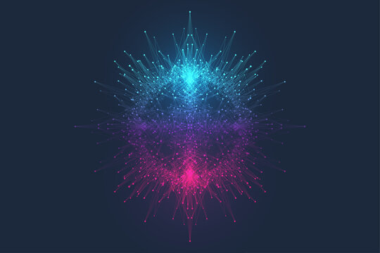 Quantum Computing Idea Design Element Concept. Deep Learning Artificial Intelligence. Generative AI. Big Data Algorithms Visualization For Business, Science Presentations, Posters, Covers