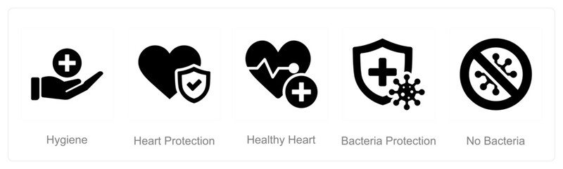 A set of 5 Hygiene icons as hygiene, heart protection, healthy heart