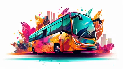 Fotobehang Londen rode bus Travel bus illustration on light background