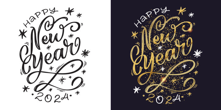Merry Christmas and happy new year - cute postcard.New year holiday greeting card.  Lettering label for poster, banner, web, sale, t-shirt design. 2024