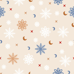 Seamless winter background with snowflakes. Christmas design elements.