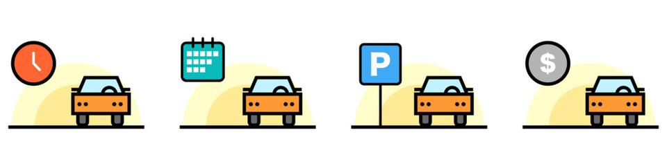 Car parking vector icons. Parking and traffic signs isolated on white background. Vector illustration. Vector Graphic. EPS 10