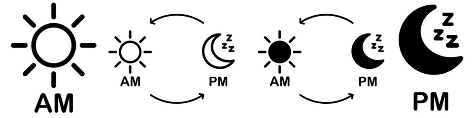 AM and PM symbol icon illustration. Vector Illustration. Vector Graphic. EPS 10 - obrazy, fototapety, plakaty