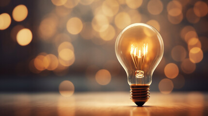 LED light bulb in minimalistic setting with bokeh effect on background, AI Generated