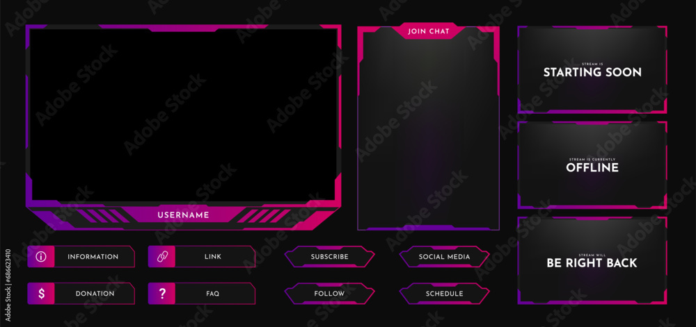 Canvas Prints twitch stream overlay panel design template. futuristic digital streaming screen interface. live vid