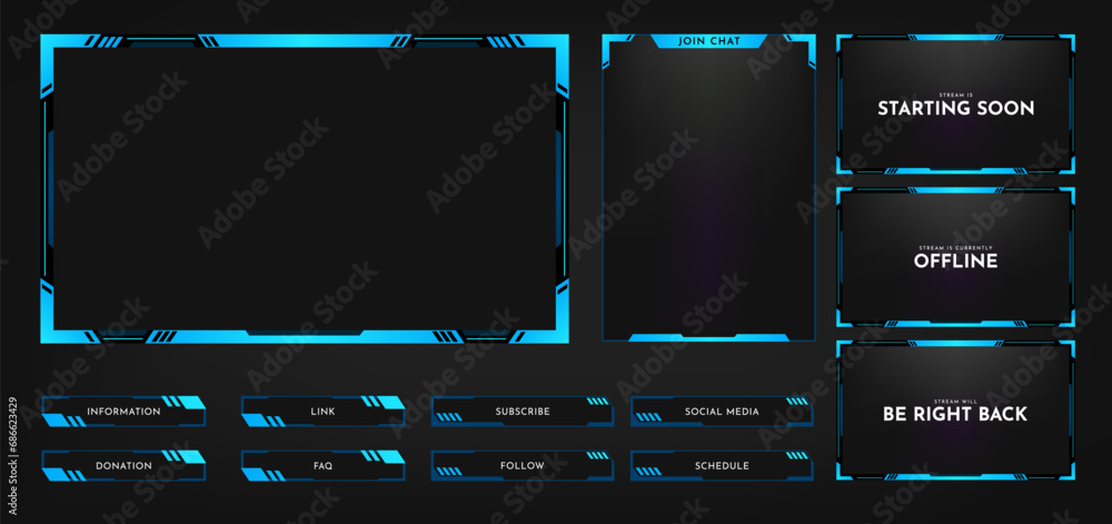 Wall mural live stream overlay panel design template. futuristic digital streaming screen interface. online gam