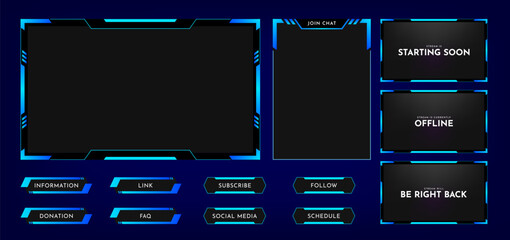Live stream overlay panel design template. Futuristic digital streaming screen interface. Online game, video streaming frame layout. Vector illustration - obrazy, fototapety, plakaty