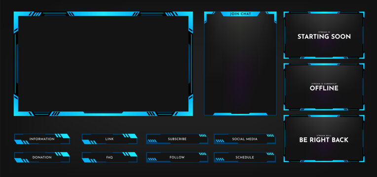 Live Stream Overlay Panel Design Template. Futuristic Digital Streaming Screen Interface. Online Game, Video Streaming Frame Layout. Vector Illustration