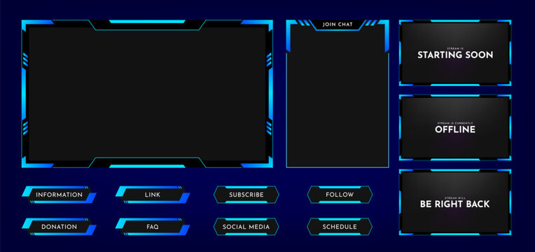 Live stream overlay panel design template. Futuristic digital streaming screen interface. Online game, video streaming frame layout. Vector illustration
