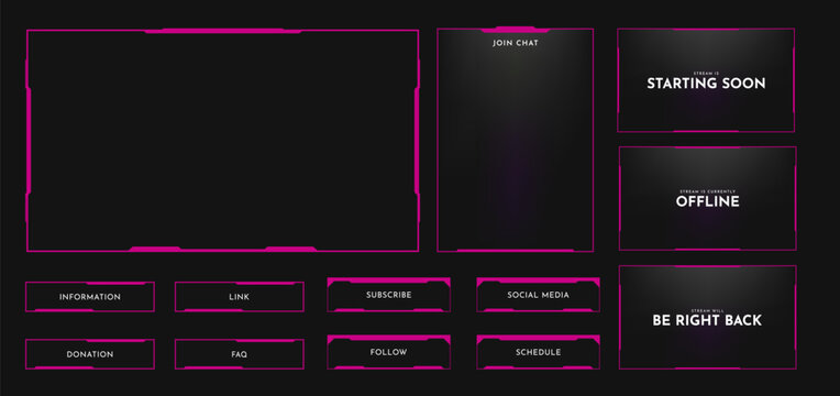 Live stream overlay panel design template. Futuristic digital streaming screen interface. Online game, video streaming frame layout. Vector illustration