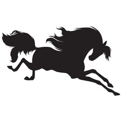 Drawing the black silhouette of standing horse on a white background - 686623602