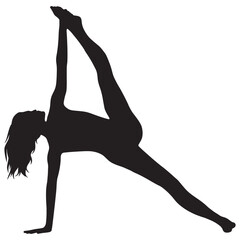 Hand drawing of a black silhouette of a yoga girl on a white background - 686623629