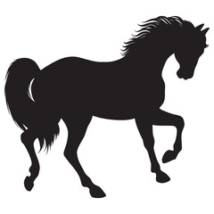 Drawing the black silhouette of standing horse on a white background - 686623635