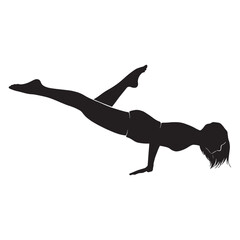 Hand drawing of a black silhouette of a yoga girl on a white background