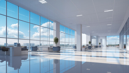 modern office interior with foreground focal points. IT office workspace.