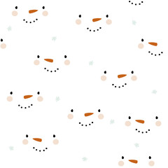 Cute snowman faces seamless pattern. Winter print. Vector hand drawn illustration.