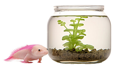 The Axolotl's Exquisite World Enchanting Aquatic Companion Isolated on Transparent Background PNG.