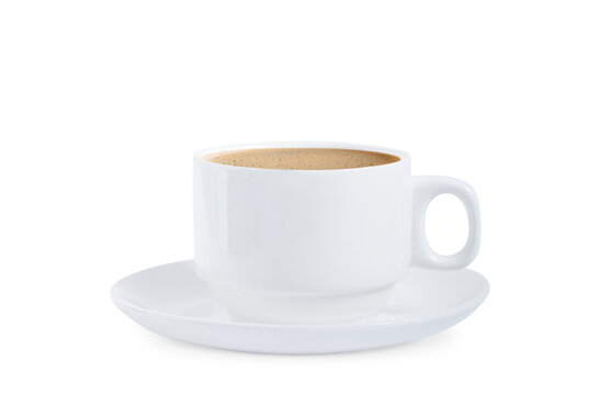 Isolated white coffee cup and saucer on transparent background