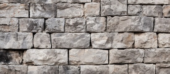 Texture background of aged granite stones parapet fragment close up Rough masonry surface