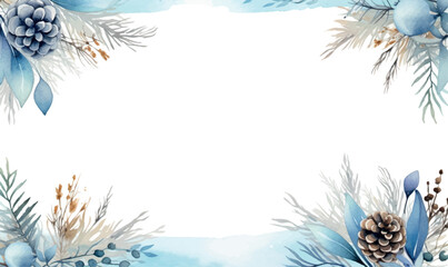 watercolor winter blue christmas background frame - obrazy, fototapety, plakaty