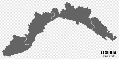 Blank map Liguria of Italy. High quality map Region Liguria with municipalities on transparent background for your web site design, logo, app, UI.  EPS10.