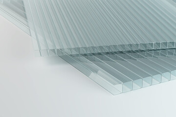 Two transparent polycarbonate corrugated sandwich panels, 3d illustration